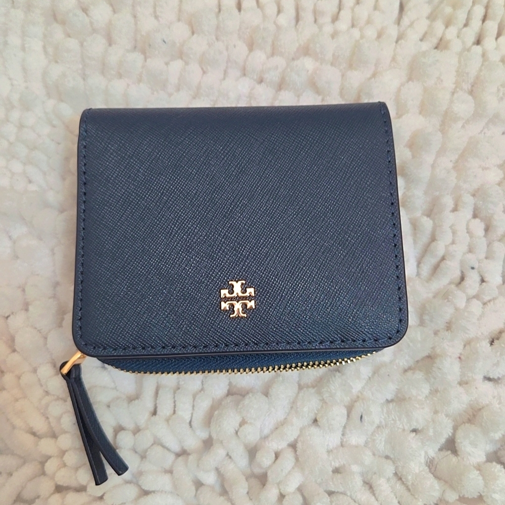 Tory Burch Dark Blue Wallet with Gold Accents